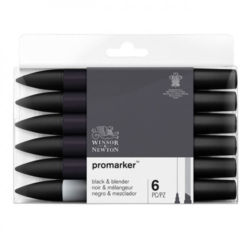 W&N MARKER 6PC 5 BLCK + BLDR