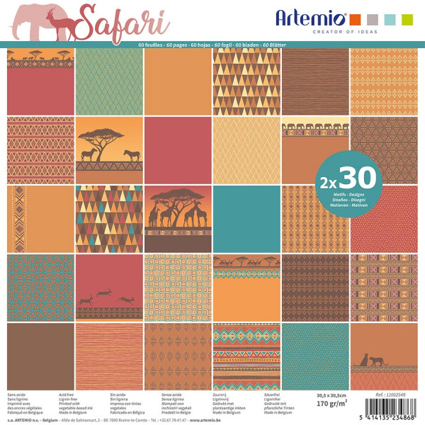 Assortiment de 60 feuilles Safari 30 x 30 cm