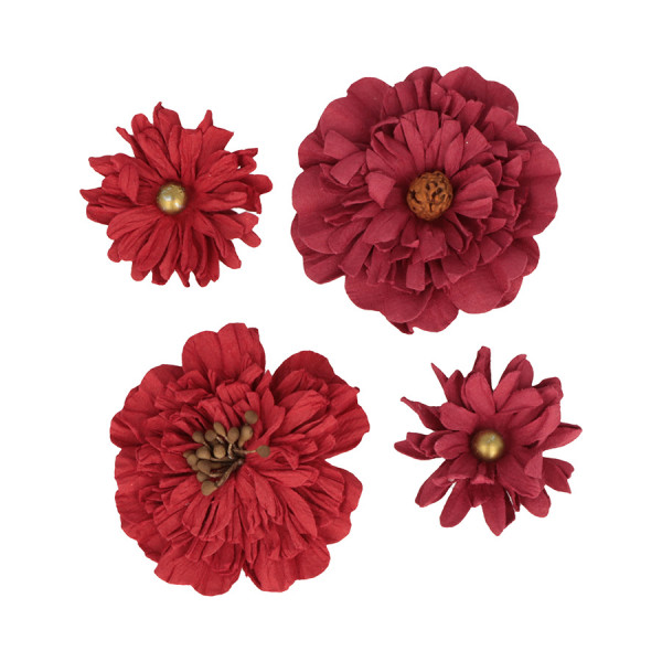 Fleurs rouges en papier - 4 pcs