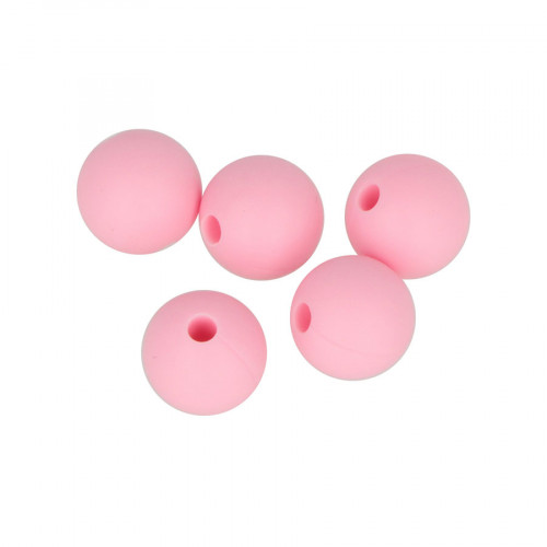 Perles en silicone rondes 1 cm - rose - 5 pcs