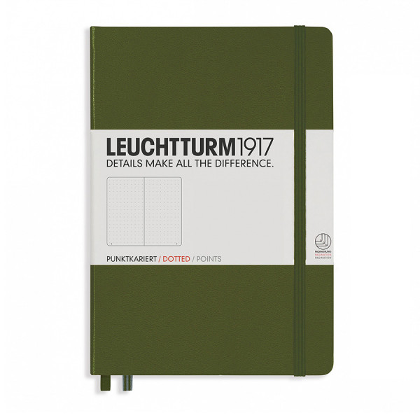 Carnet de notes rigide 14,5 x 21 cm - army / pointillés