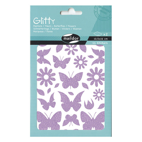 Stickers pailletés - Glitty - Papillons et fleurs x 66 pcs