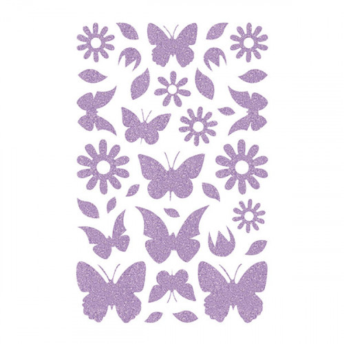 Stickers pailletés - Glitty - Papillons et fleurs x 66 pcs