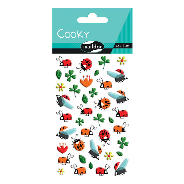 Stickers 3D - Cooky - Trèfles et coccinelles x 41 pcs