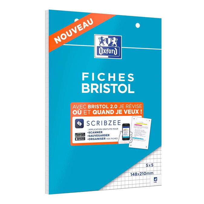 Bloc de 30 feuilles BRISTOL non perforées A6 210g 5x5 Blanc sur