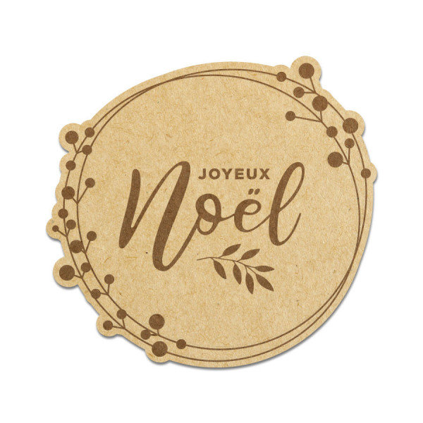 Couronne Joyeux Noël en bois médium - 6,8 x 7,2 cm