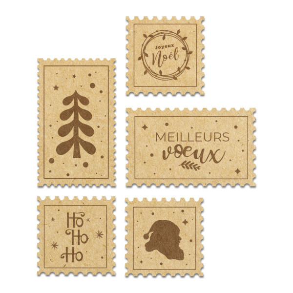 Lot de 5 timbres Noël en bois médium