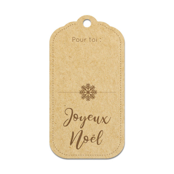 Etiquette Joyeux Noël en bois médium - 4,5 x 8,5 cm