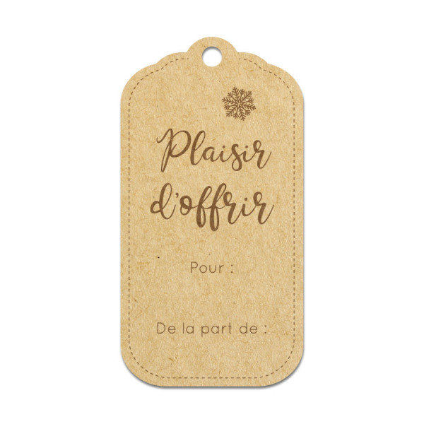 Etiquette Plaisir d'offrir en bois médium - 4,5 x 8,5 cm