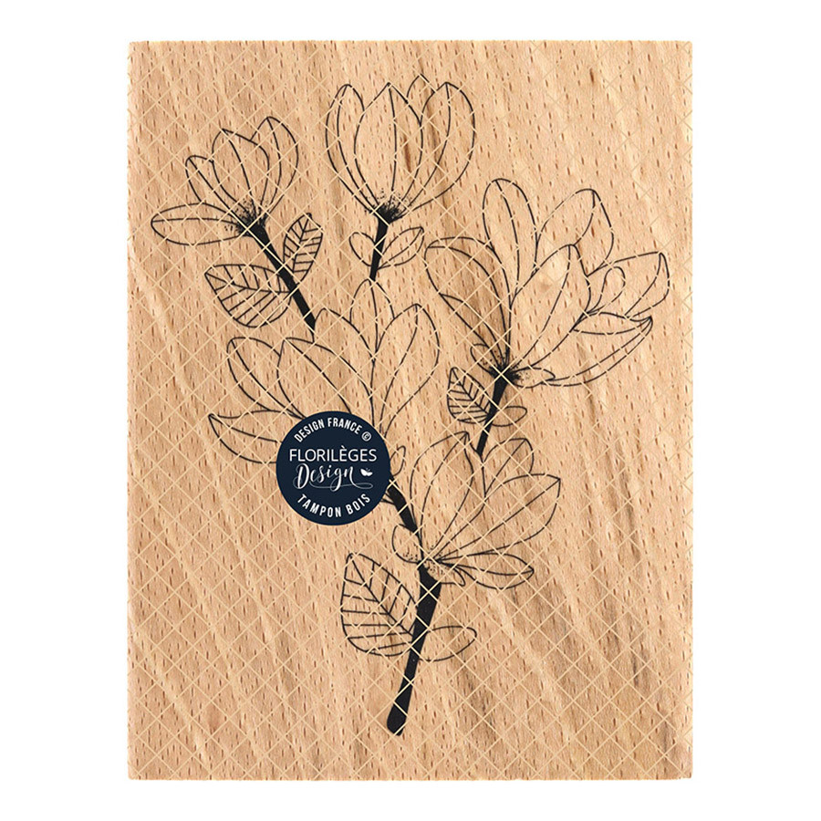 Tampon bois Branche de magnolia - 10 x 13 cm