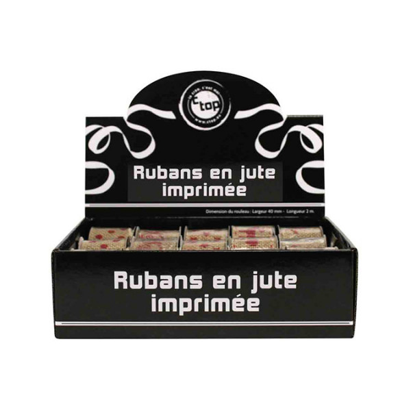 Ruban en jute motif imprimé Noël rouge 40 mm x 2 m