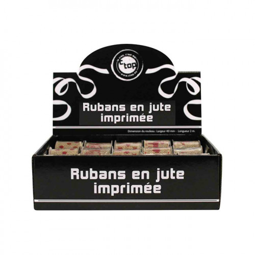 Ruban en jute motif imprimé Noël rouge 40 mm x 2 m