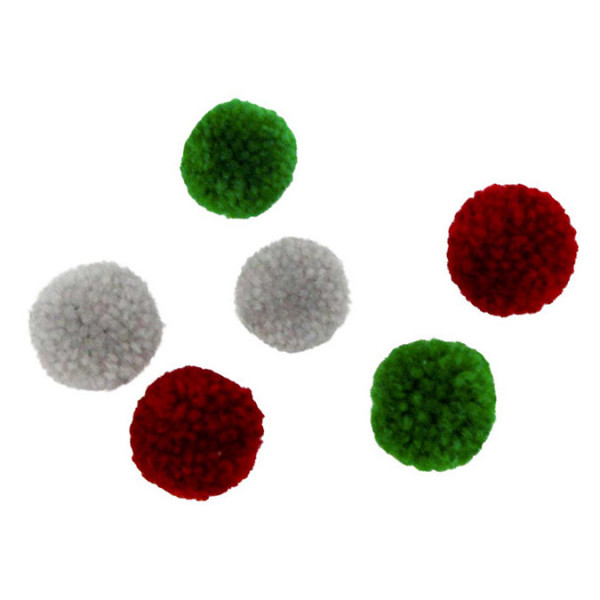 Pompons en laine Rouge Vert Gris 20 pcs