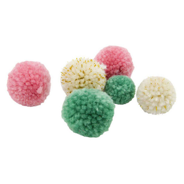 Pompons en laine Bleu Rose Beige 20 pcs