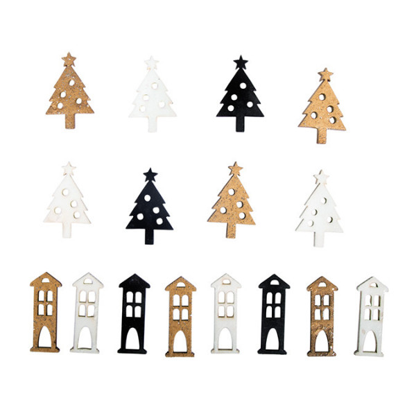 Miniature en bois Sapin + Maison 1.3 x 3 cm 16 pcs