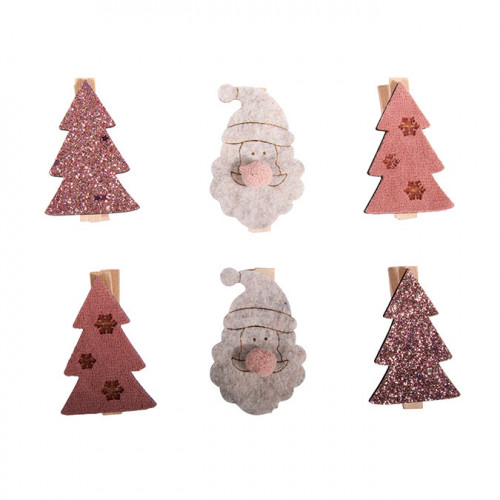 Pince Sapin et Père Noël en bois 4 pcs