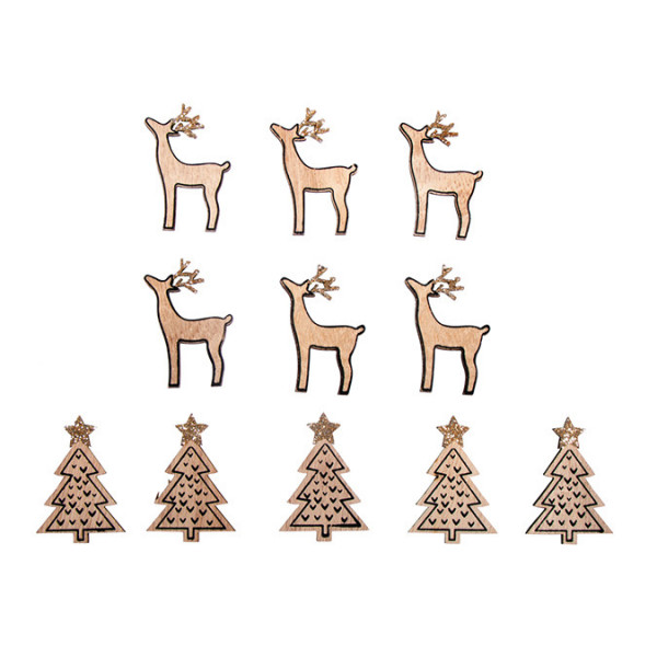 Miniature en bois Sapin et Cerf 3 x 4.5 cm 10 pcs