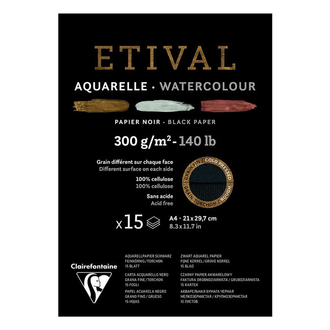 Bloc papier aquarelle Etival Noir grain fin et - Scrapmalin