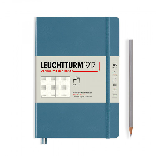 Carnet de notes rigide 14,5 x 21 cm - stone blue / pages pointillées