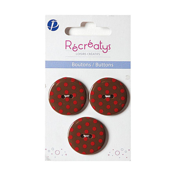 Boutons de customisation - marron à pois rouges - 2,5 cm - 3 pces