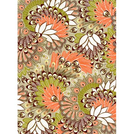 Feuille Decopatch - Plumes de paon faisant la roue orange et kaki - 30 x 40 cm