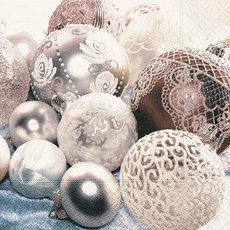 Serviette - Boules de Noël argentées