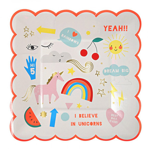 Assiettes en carton - Petit format - Licorne - 8 pcs