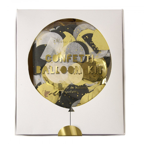 Kit ballons confettis - Noir et or - 8 pcs