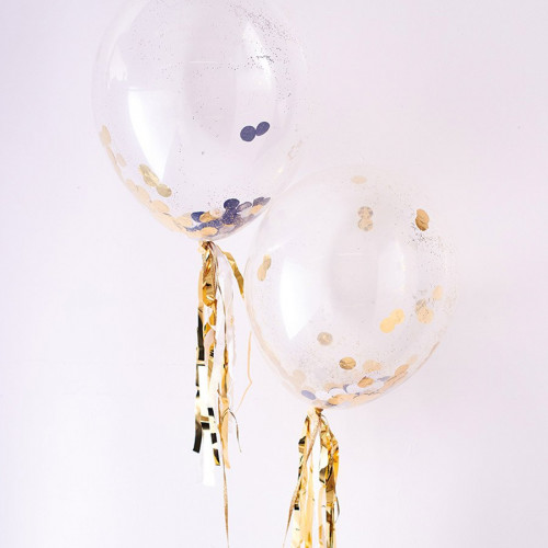 Kit ballons confettis - Noir et or - 8 pcs