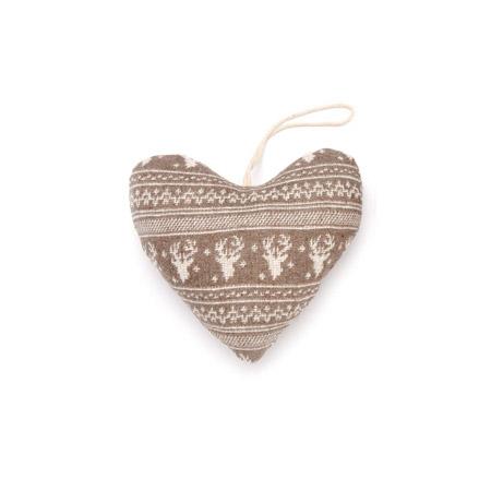 Cœur taupe et blanc motif renne - h. 13 cm