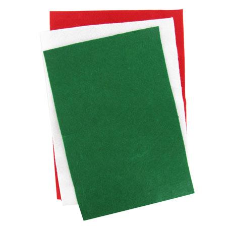 Assortiment 6 feuilles de feutrine - blanc, rouge, vert - 30 x 20 cm