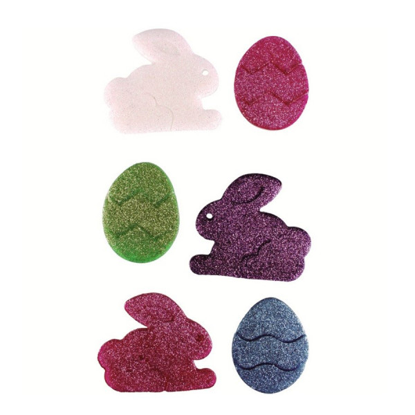 Déco Gelly Lapins et œufs pailletés - 6 pcs