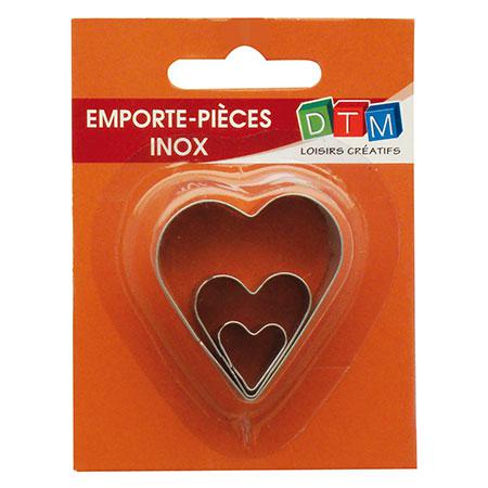 3 mini emporte-pièces inox - Cœurs - GM : 4.1 x 3.7 cm