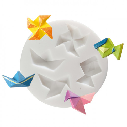 Moule en silicone thème origami - 4 formes - diam. 7 cm