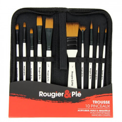 Trousse de 10 pinceaux synthétiques courts - Acrylique, Huile, Aquarelle