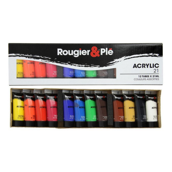 Assortiment de 12 tubes de peinture acrylique - 12 x 21 ml