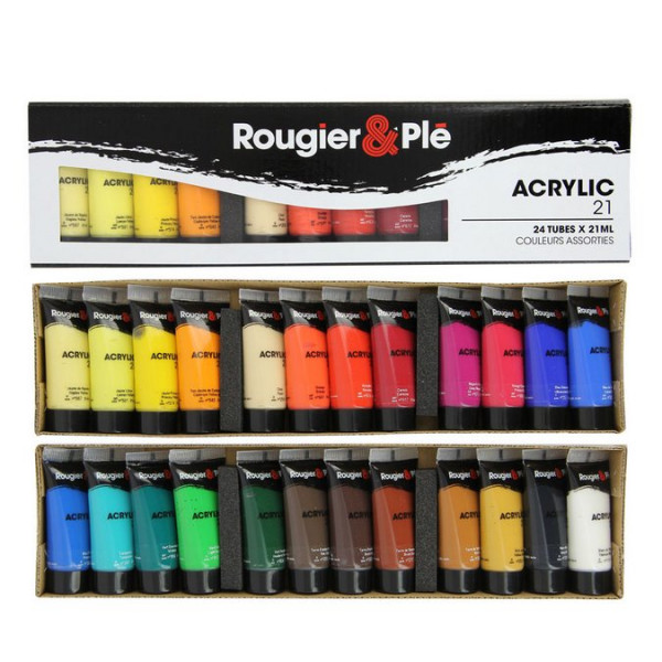 Assortiment de 24 tubes de peinture acrylique - 24 x 21 ml