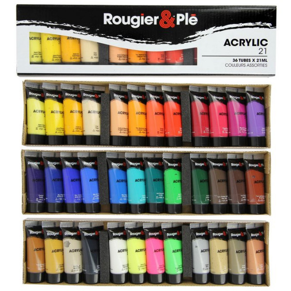 Assortiment de 36 tubes de peinture acrylique - 36 x 21 ml