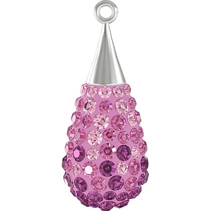 Pendentif pavé goutte argent 67563 - 26 mm - Rose, Light Rose, Fuchsia