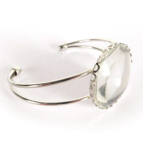 Bracelet à décorer dentelé rond avec Cabochon - argenté - 6,3 x 6,2 cm