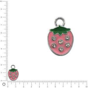 Breloque fraise L. 14 mm - Rose clair