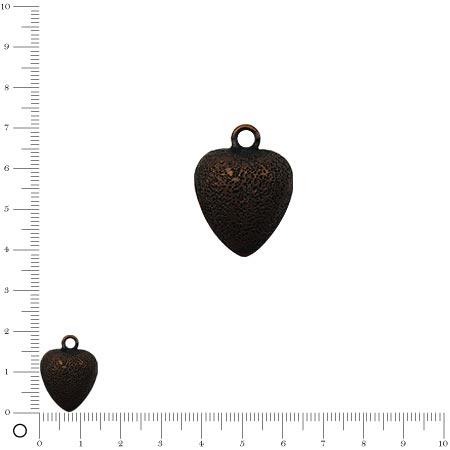 Breloque cœur bombé granulé L. 16 mm - Cuivré vieilli