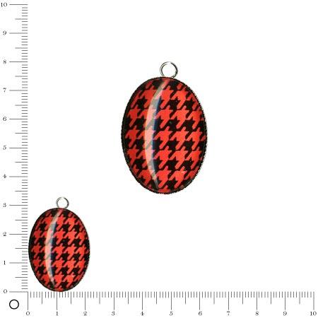 Pendentif époxy motif pied de poule L. 29 mm - Noir et rouge