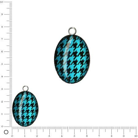Pendentif époxy motif pied de poule L. 29 mm - Noir et turquoise