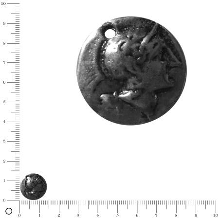 Médaille profil romain et tête de cheval Ø 14 mm - Argenté vieilli
