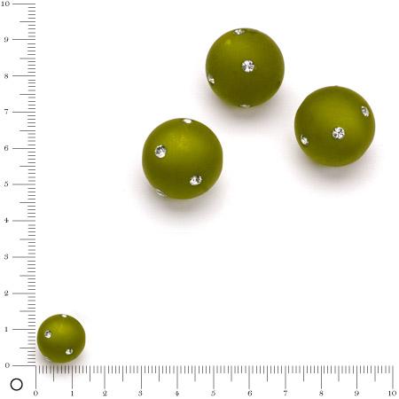 Perle Polaris satinée strass Swarovski Ø 14 mm - Olive