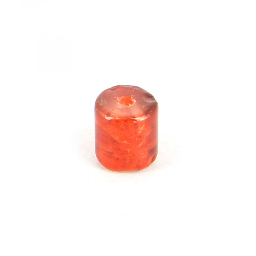 Perle cylindre synthétique - Rouge pailleté - 8 x 7 mm