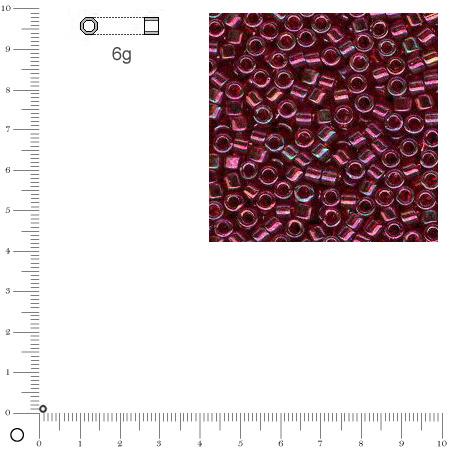 Miyuki Delicas 11/0 transparent rainbow - Rouge cerise DB0105 - 6 g