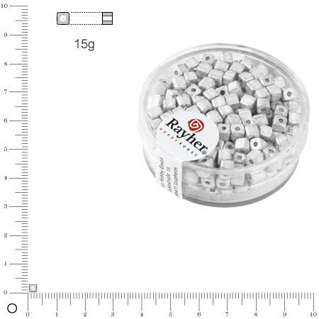 Rocaille Metallic dépoli dé - Argent brillant - 3,4 mm x 15 g