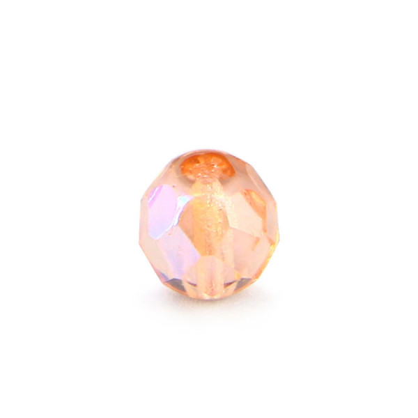 Perle ovale à facettes verre de bohème - Pêche transparente - 8 x 7 mm